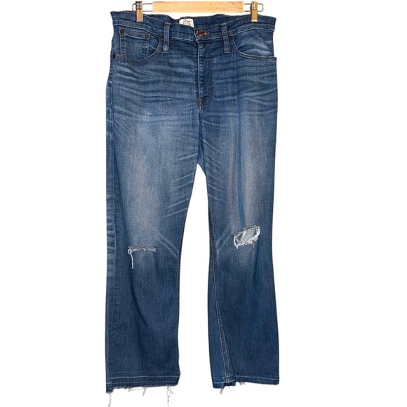 J. CREW Billie Demi Boot Crop Jeans in Warm Indigo Distressed Plus Size 32 - Picture 6 of 16